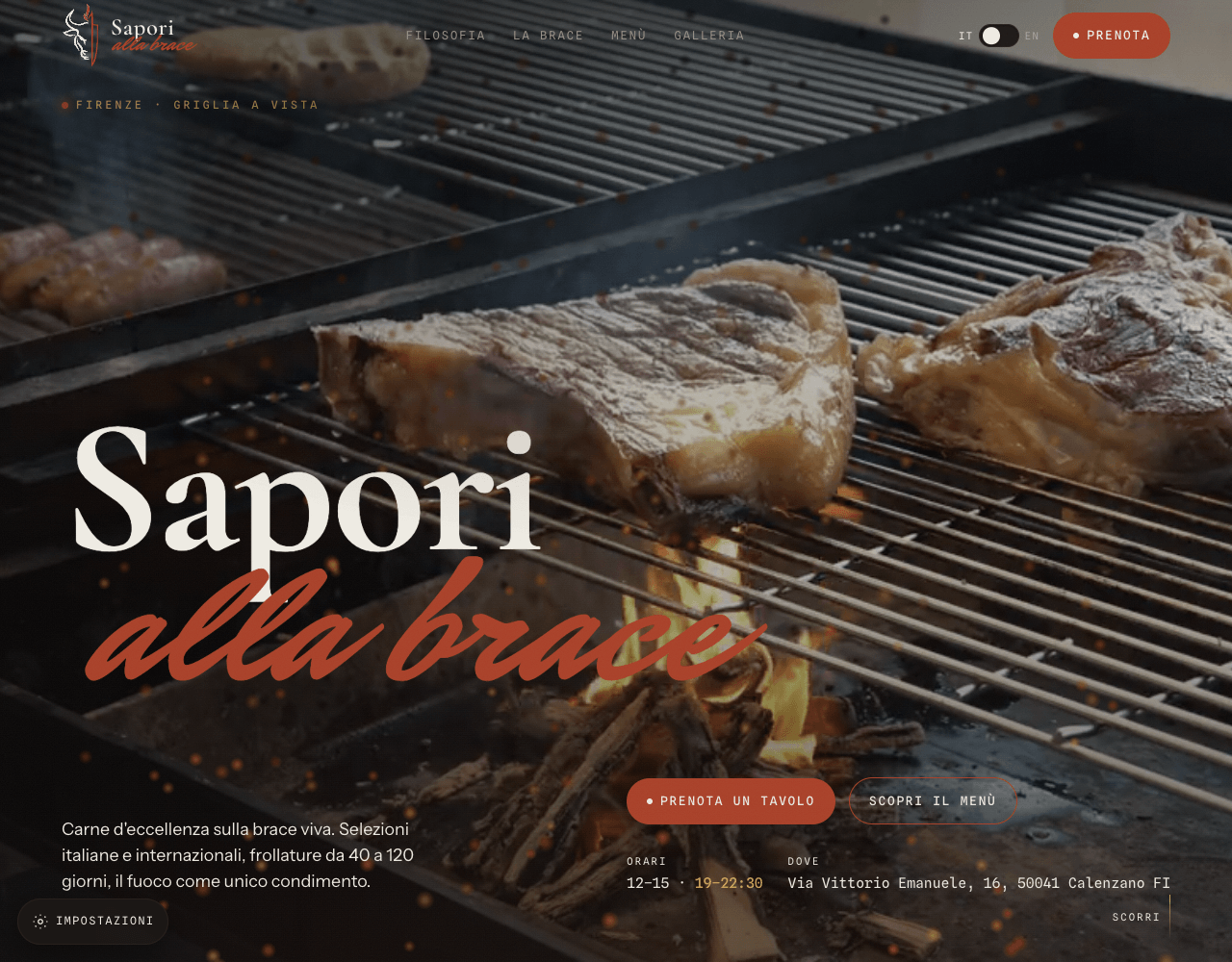 Screenshot desktop del sito Sapori alla brace