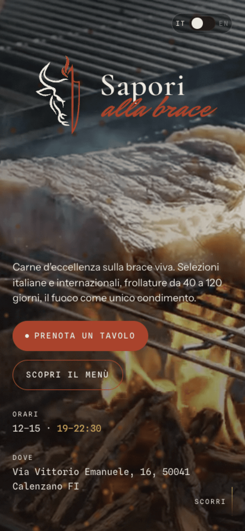 Screenshot del sito Sapori alla brace