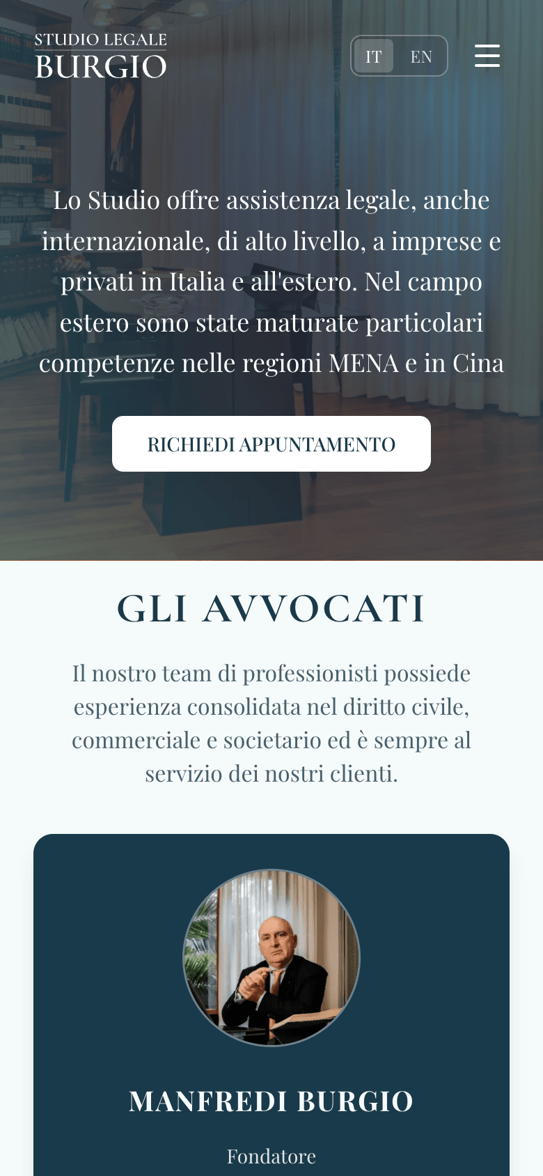 Screenshot mobile del sito Studio Burgio
