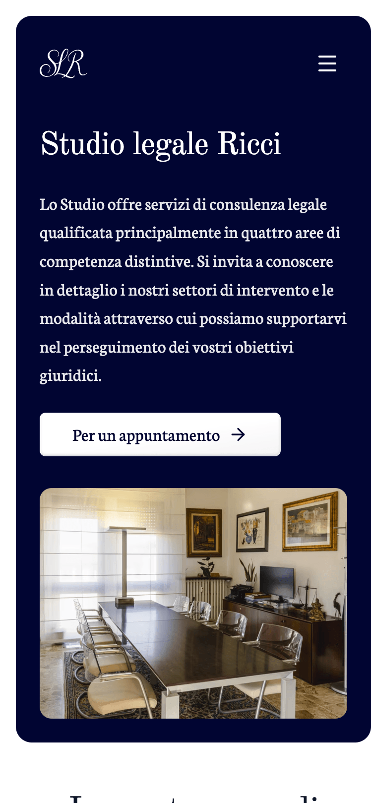 Screenshot mobile del sito Studio Ricci